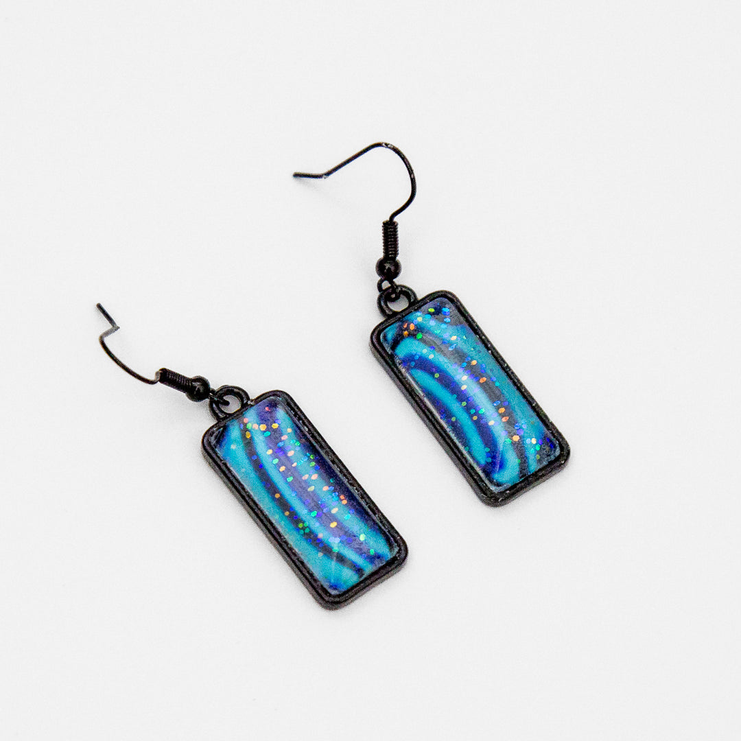 Blue and Turquoise Wave Small Round Pendant and Earrings