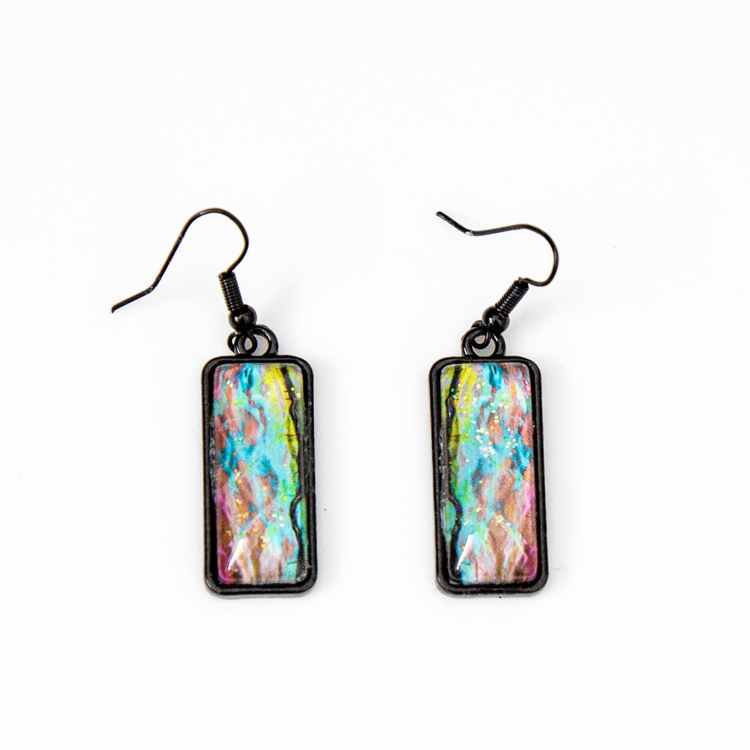 Red Teal Green Black with Sparkles Earrings B