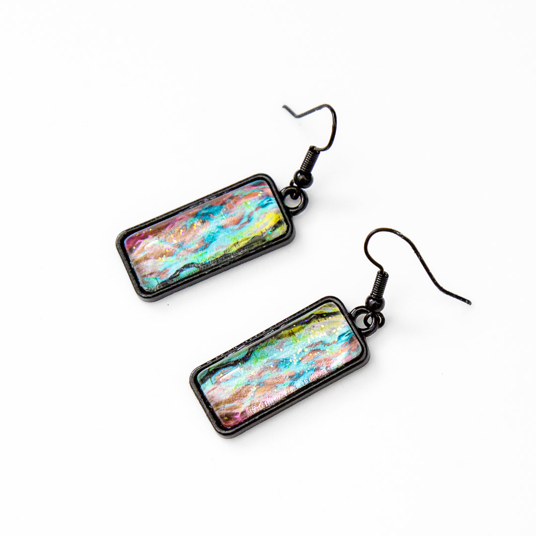 Red Teal Green Black with Sparkles Earrings B