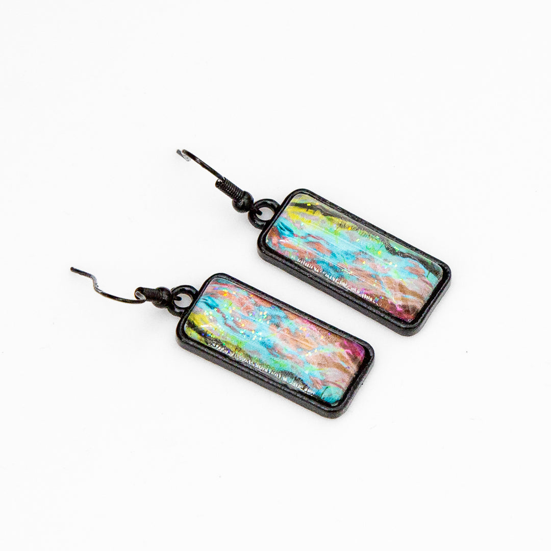 Red Teal Green Black with Sparkles Earrings B