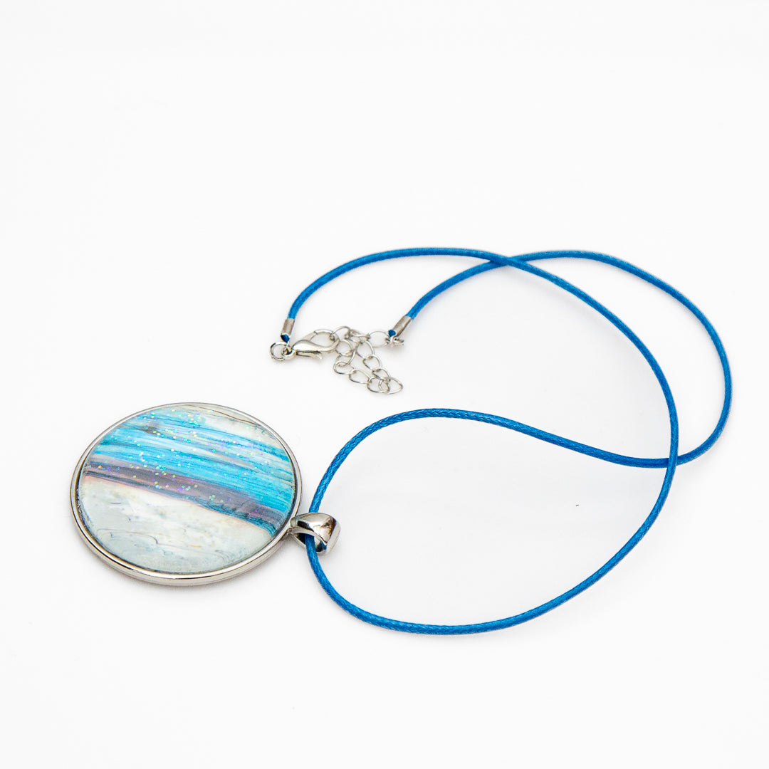 Blue, Gray and White with Sparkles Large Round Pendant