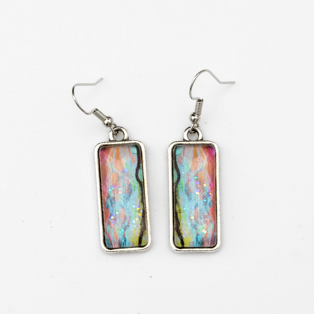 Red, Orange, Teal, Green, Black Large Round Pendant and Earrings