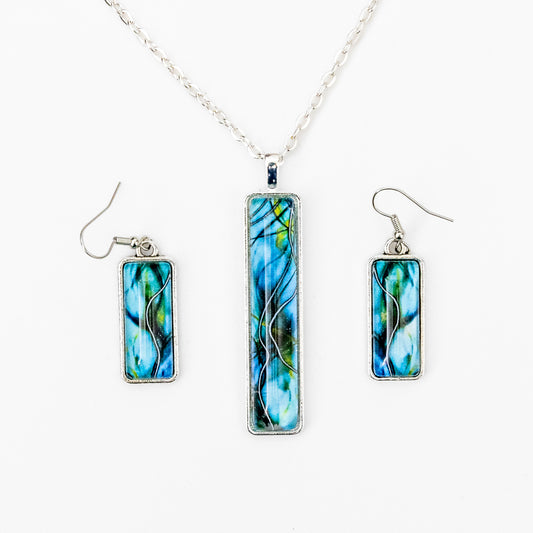 Turquoise Blue Flow Pendant and Earrings