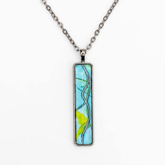 Turquoise and Yellow Pendant with Gunmetal Chain