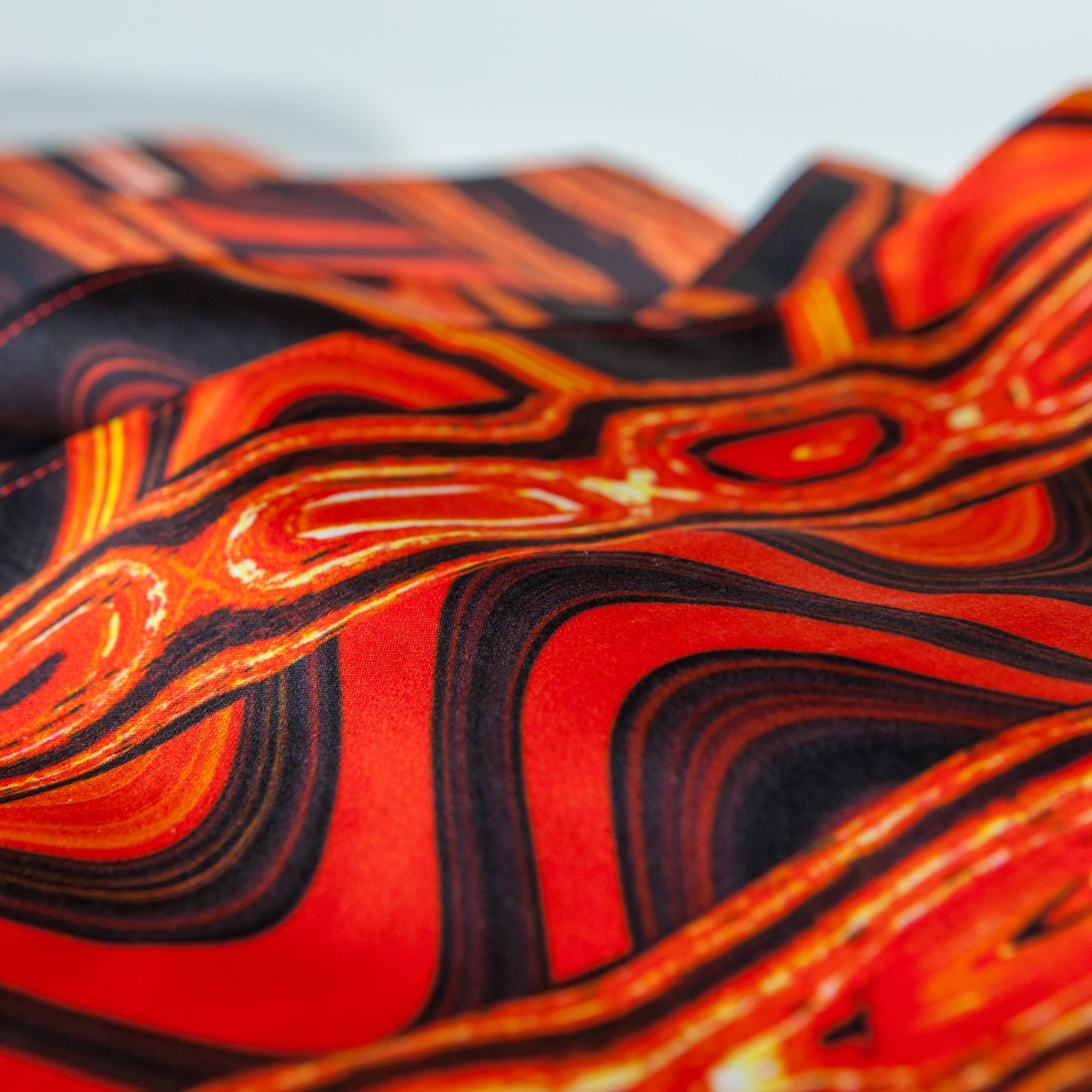 Red, Orange, Black, Yellow Abstract Print Silk Charmeuse Scarf - Fire Waves "Anaconda"