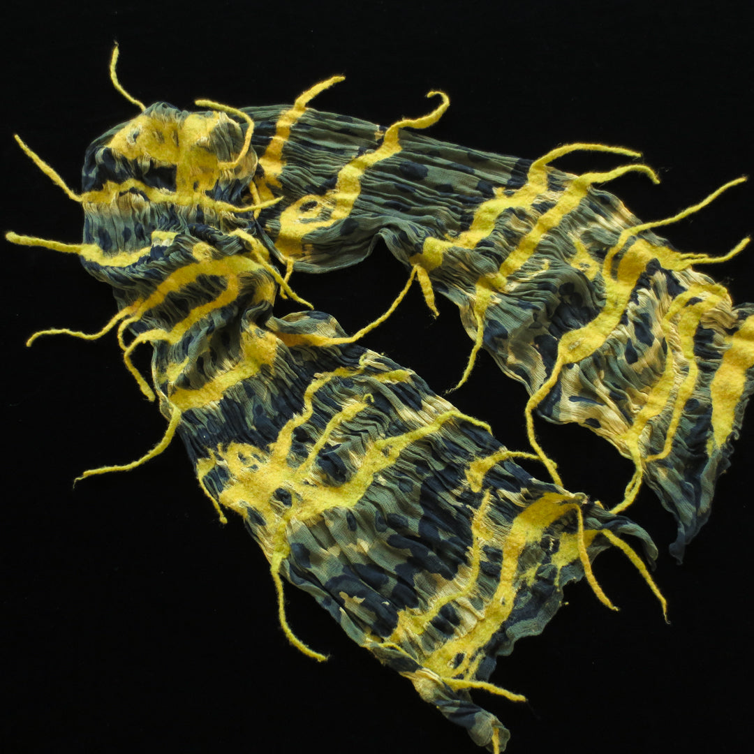 Freeform Hand-Felted Merino Wool on Silk Chiffon Scarf - Made to Order