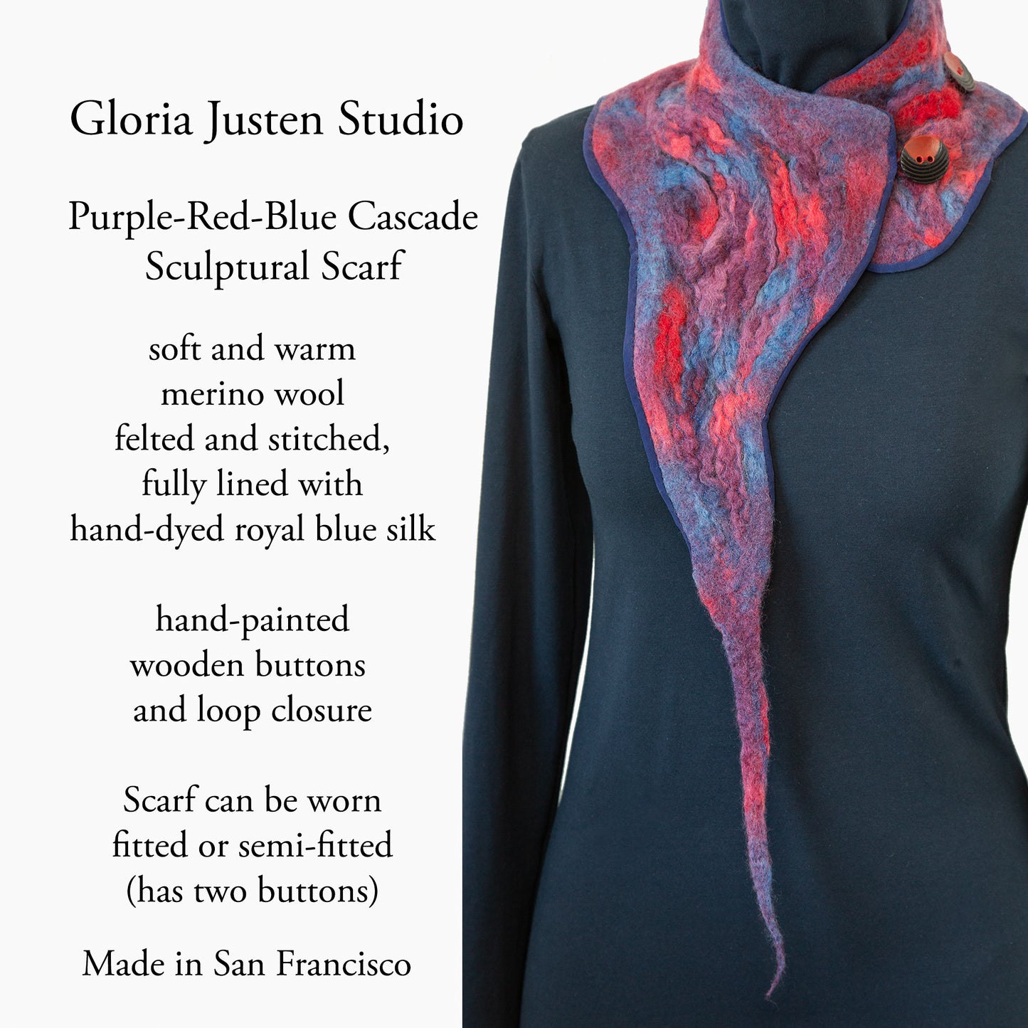 ON SALE! Purple Blue and Red Wool Felt and Silk Scarf No. 1