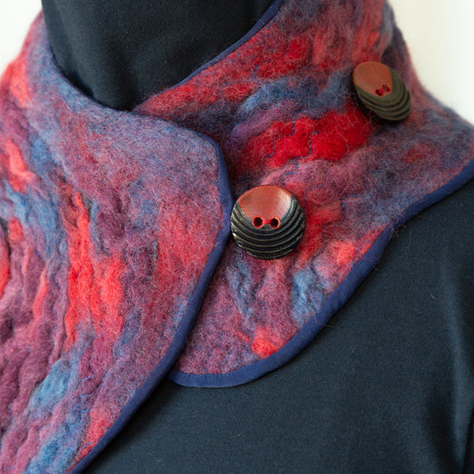 ON SALE! Purple Blue and Red Wool Felt and Silk Scarf No. 1