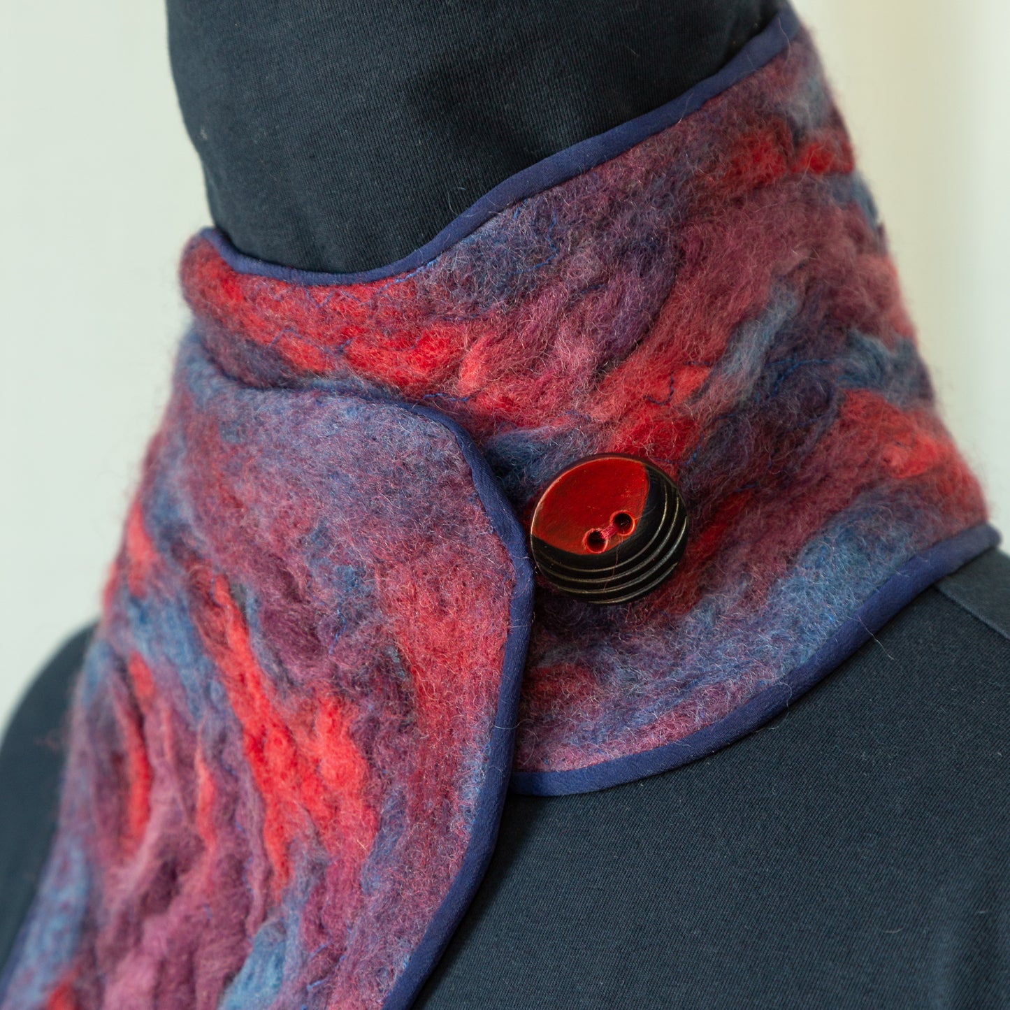 ON SALE! Purple Blue and Red Wool Felt and Silk Scarf No. 1