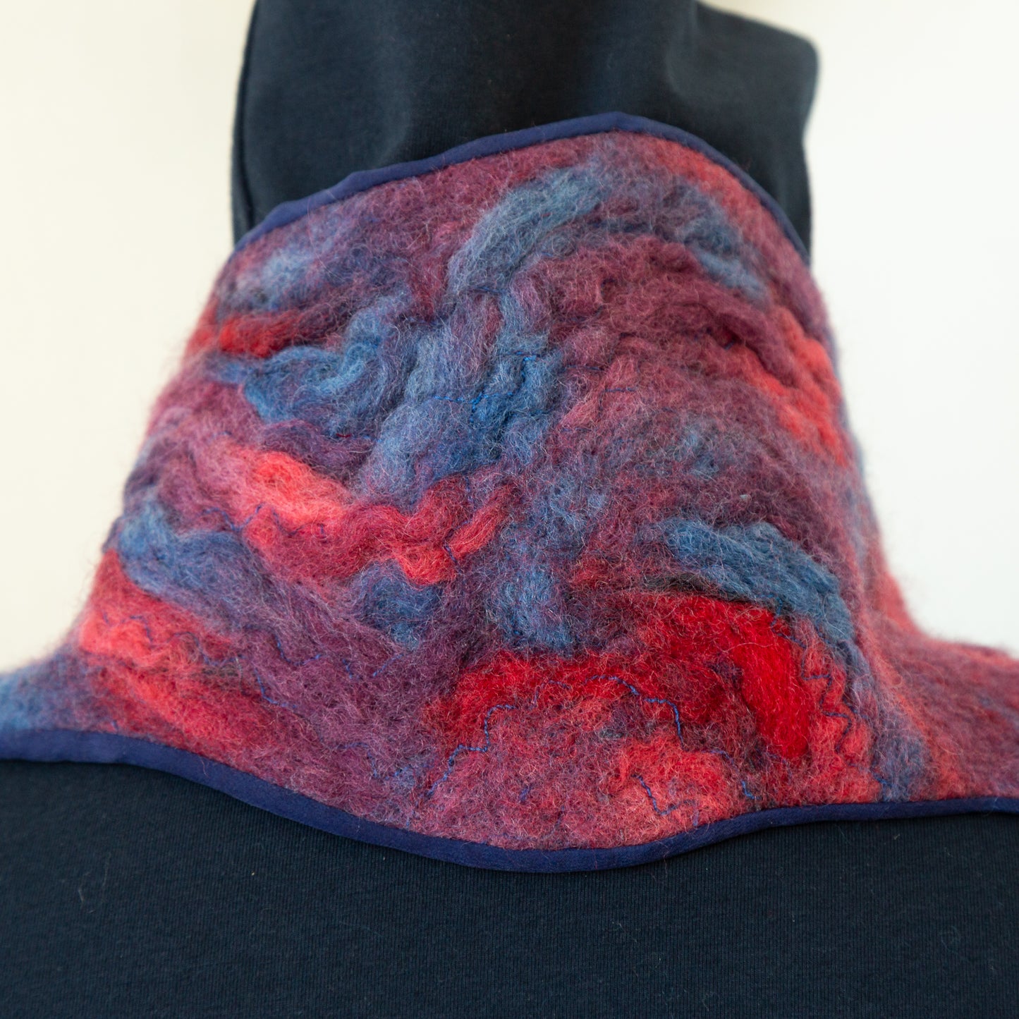 ON SALE! Purple Blue and Red Wool Felt and Silk Scarf No. 1