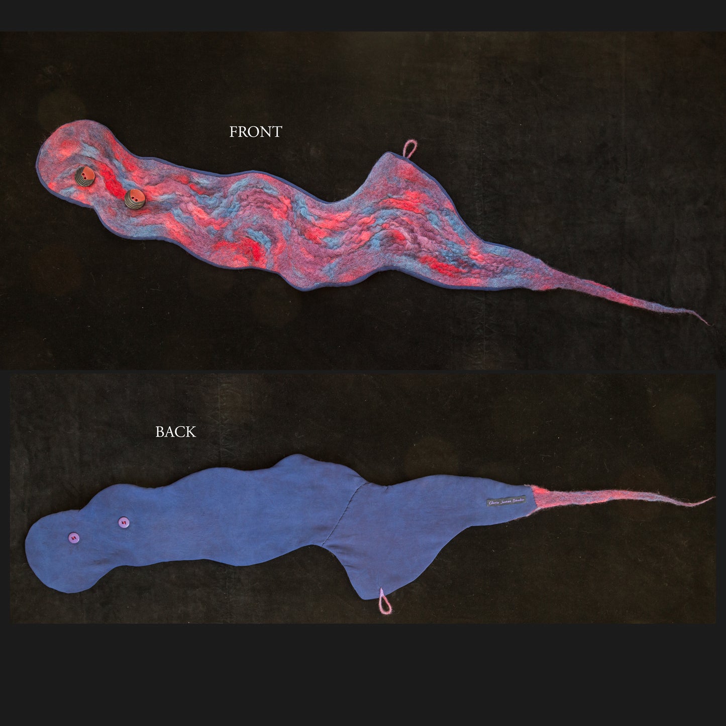 ON SALE! Purple Blue and Red Wool Felt and Silk Scarf No. 1