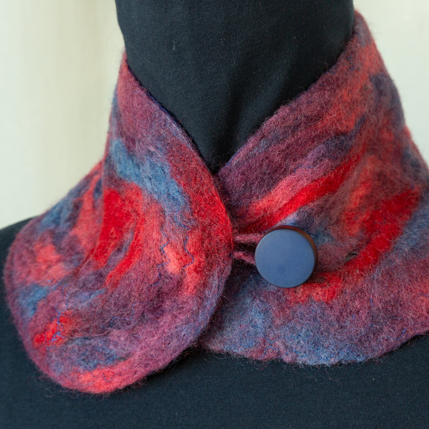 ON SALE! Purple Blue and Red Wool Felt and Silk Scarf No. 2