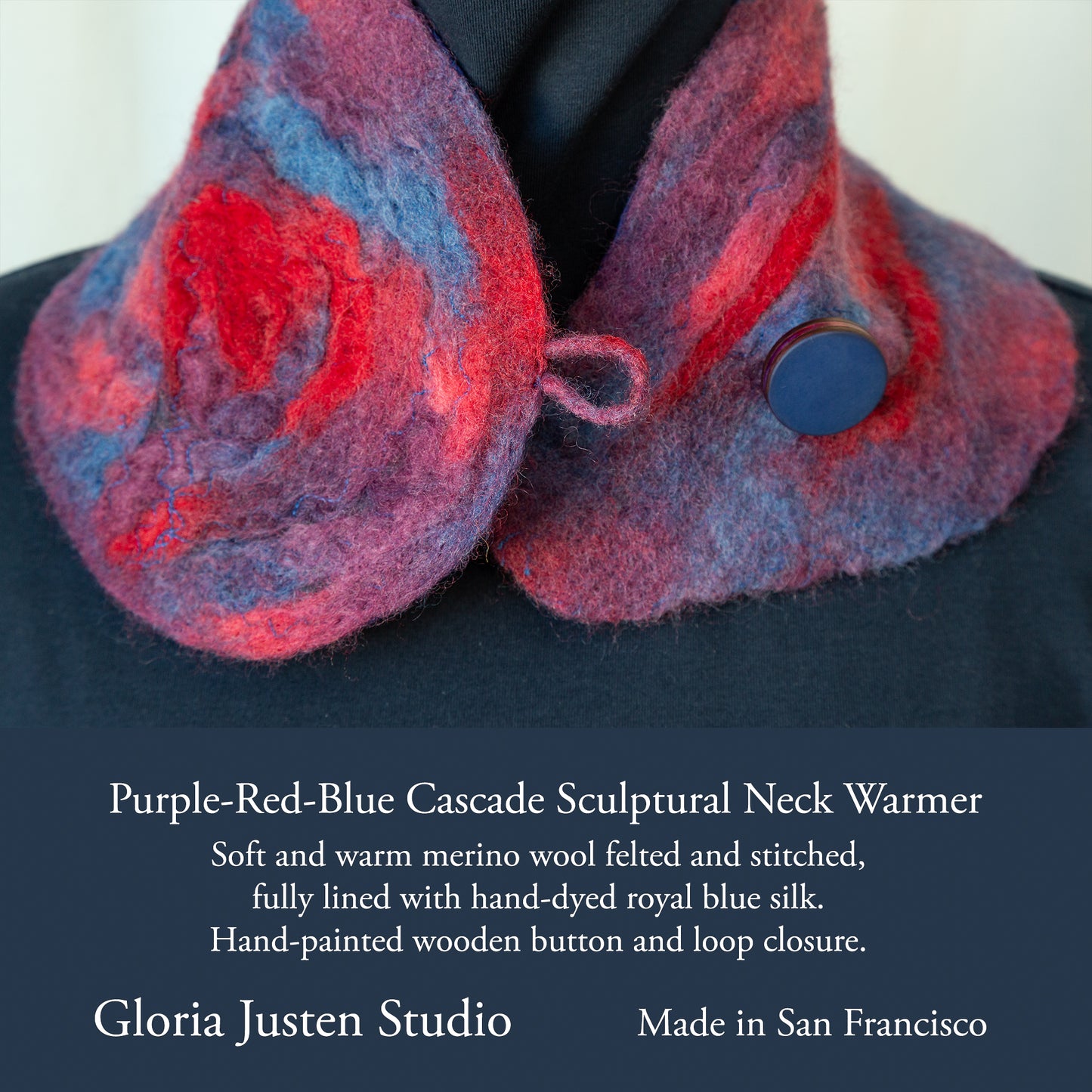 ON SALE! Purple Blue and Red Wool Felt and Silk Scarf No. 2