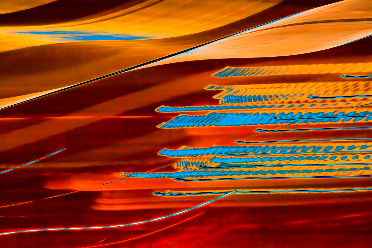 "Undulating Orange on Red with Blue Pulsing" photo art print