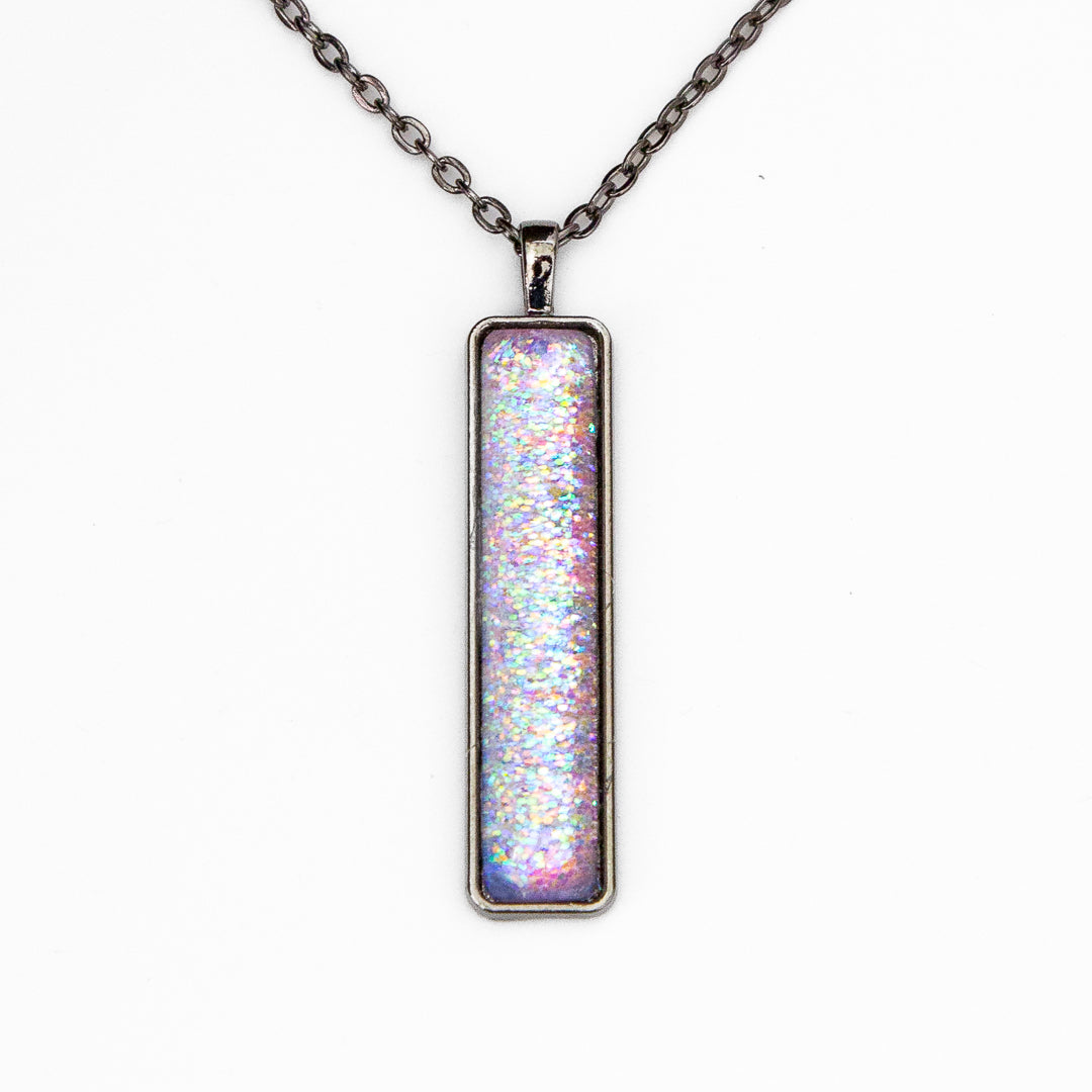 Pink with Iridescent Sparkles Pendant on Gunmetal Chain