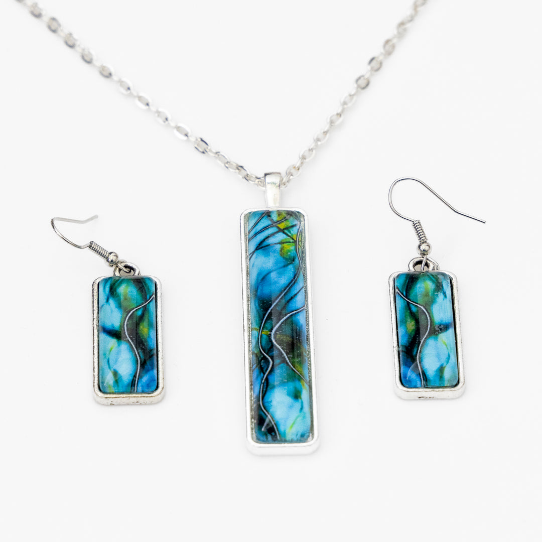 Turquoise Blue Flow Pendant and Earrings