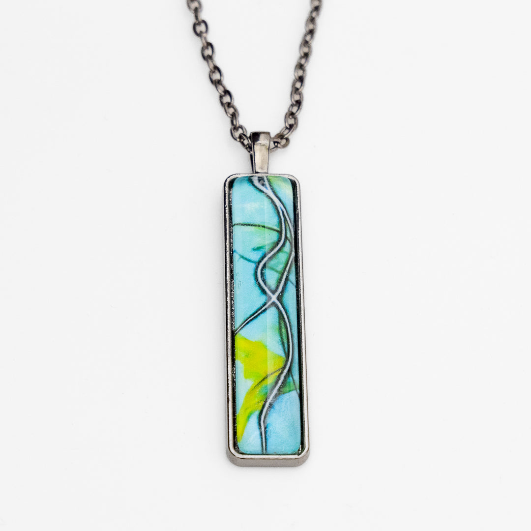 Turquoise and Yellow Pendant with Gunmetal Chain