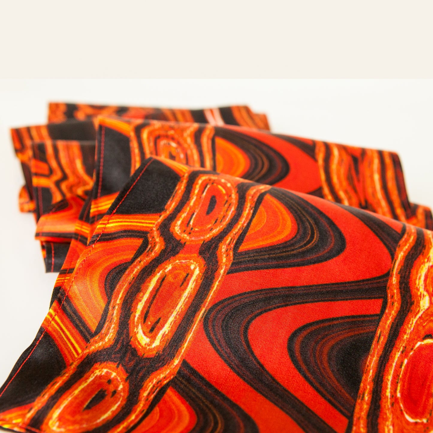Red, Orange, Black, Yellow Abstract Print Silk Charmeuse Scarf - Fire Waves "Anaconda"