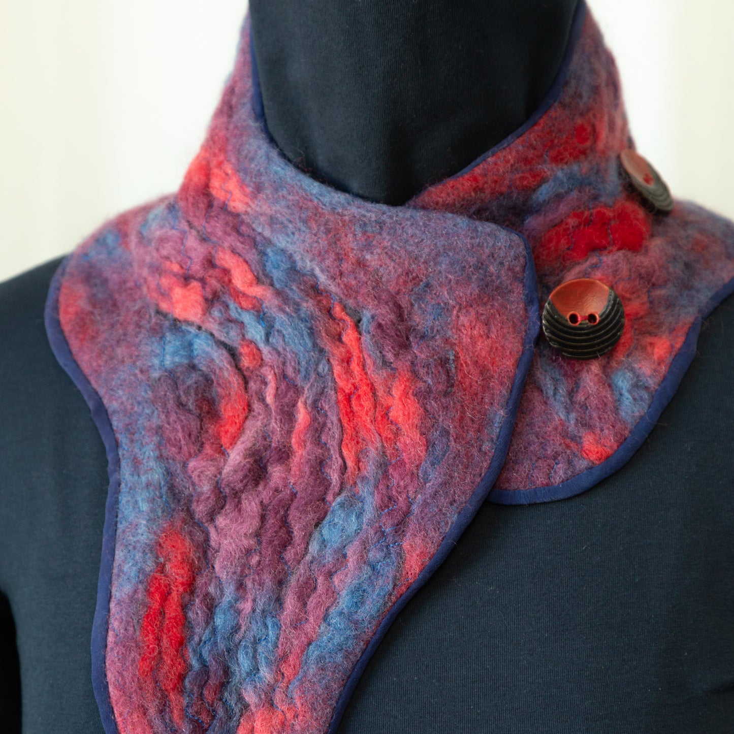 Purple Blue and Red Wool Felt and Silk Scarf No. 1