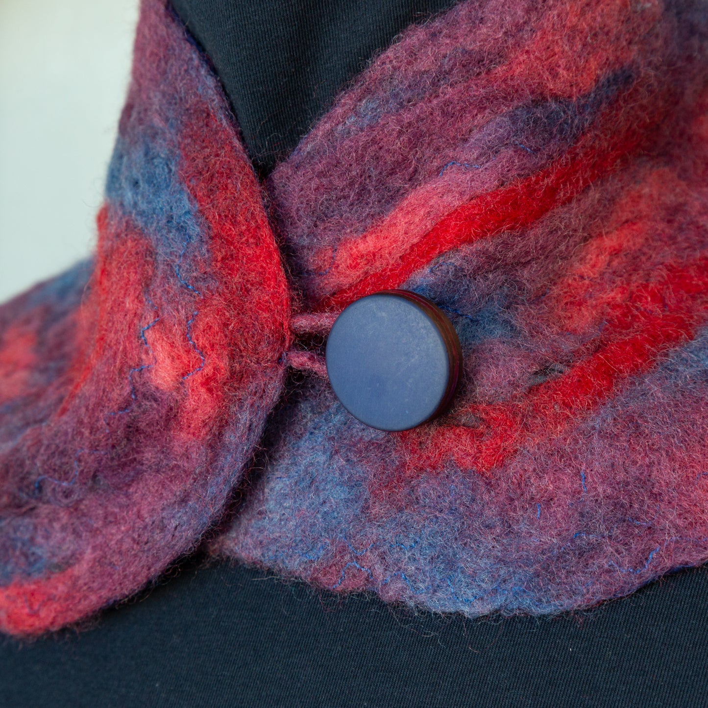 Purple Blue and Red Wool Felt and Silk Scarf No. 2