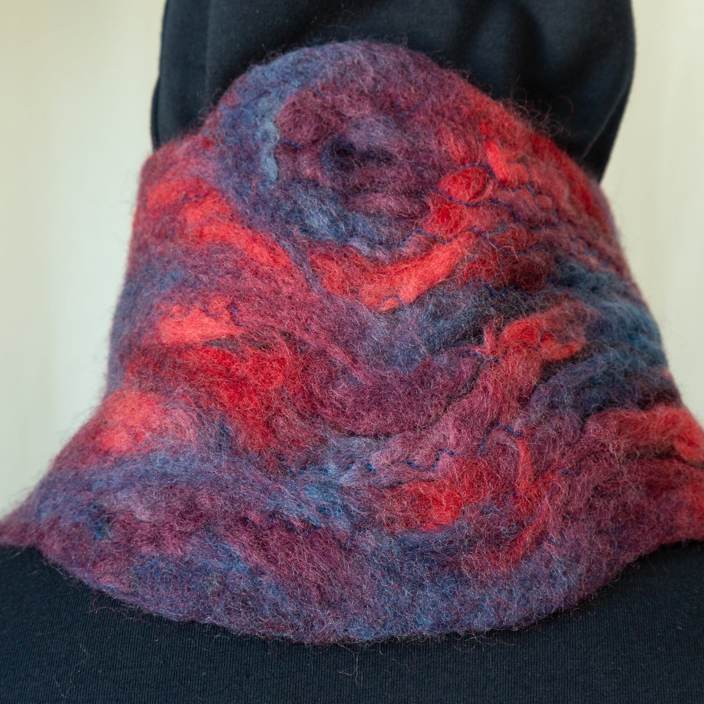 ON SALE! Purple Blue and Red Wool Felt and Silk Scarf No. 2
